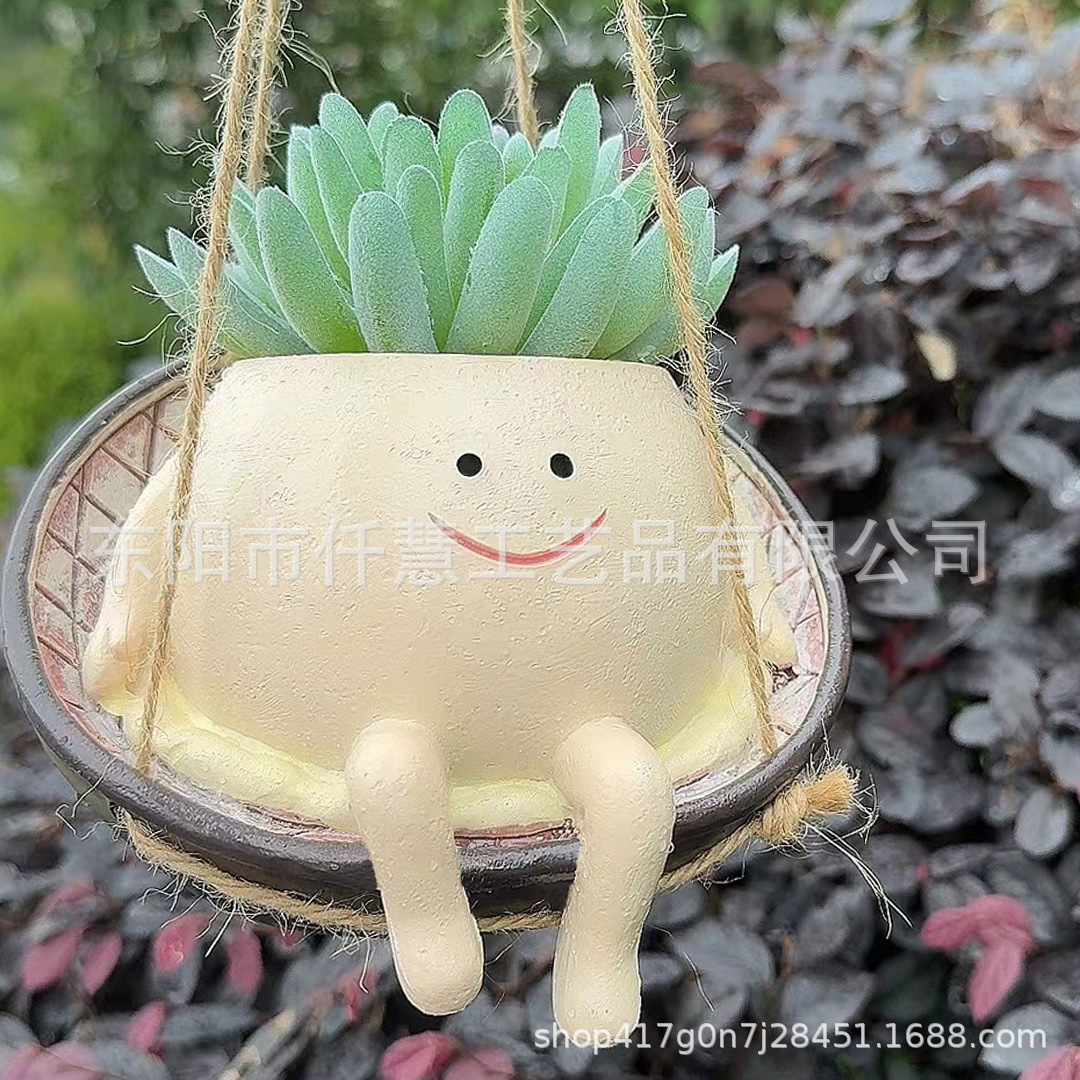 Cross-Border Smiling Face Succulent Cute Smiling Face Hanging Basket Flower Pot Creative Home Decoration Arrangement Sofa Flower Pot Ornaments