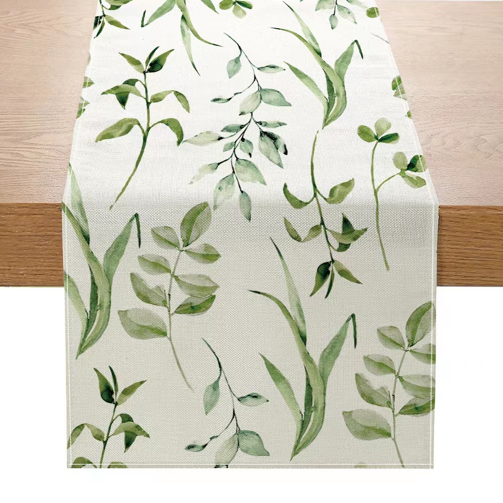 Nórdico verde planta serie impresa corredor de mesa Lino hogar decoración mesa de café tela decorativa Amazon image 8