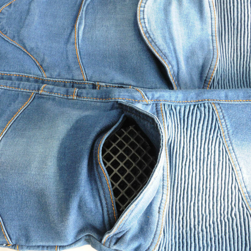 Alta elástico alta espuma fría prensado en caliente Eva pegatina molde de tela malla espuma engrosada rodillera motocicleta jeans equipo de protección