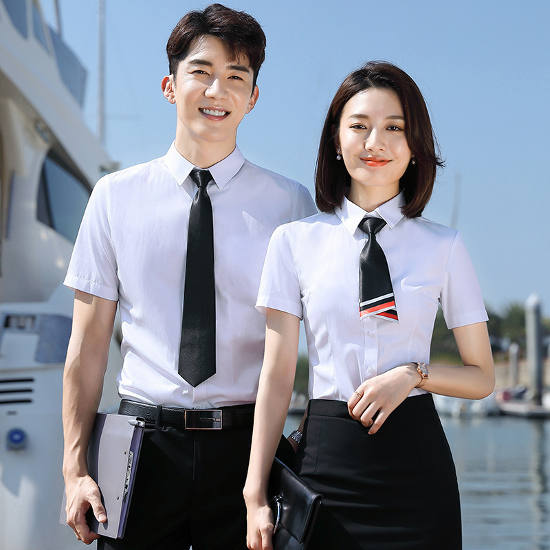 Summer Thin Cotton Shirts, Unisex Short-Sleeved Work Clothes, Professional Women's Business Corporate Uniforms, Customizable with Embroidery, Versatile