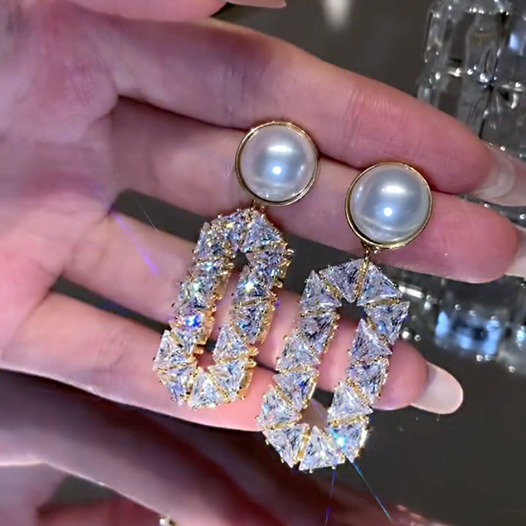 Oval Pattern 1 Pair Ig Style Shiny Oval Inlay Rhinestone Rhinestones Zircon Drop Earrings