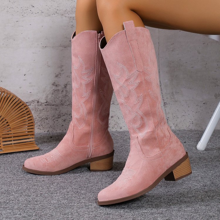 Women's Shoes large size embroidered long boots autumn and winter thick heel long boots_voghion.com