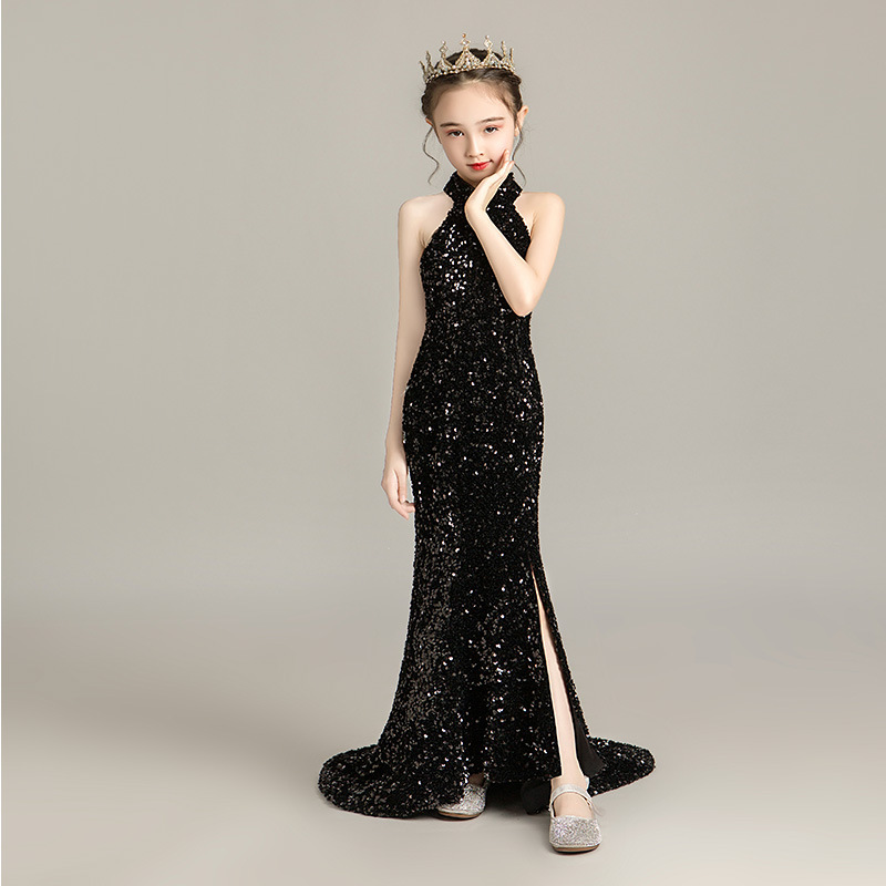 Kids Princess Mermaid Dress Evening Gown For Girls Day Fashion Show Costume With Train Piano Runway Outfit In Polyester_voghion.com