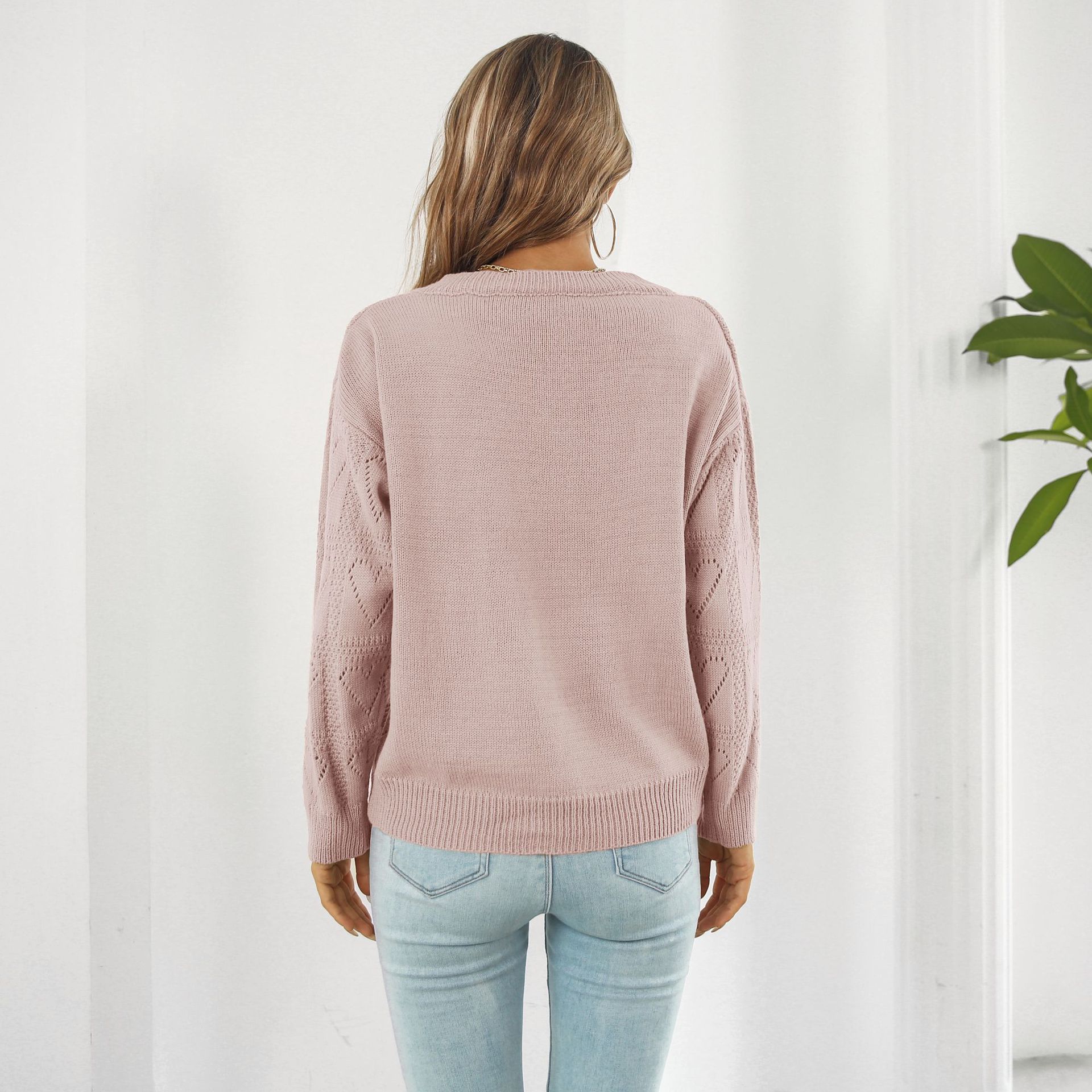 Hollow Out Cutout out Heart Plaid Sweater Women Loose Autumn Winter Long Sleeved Sweater Sweater