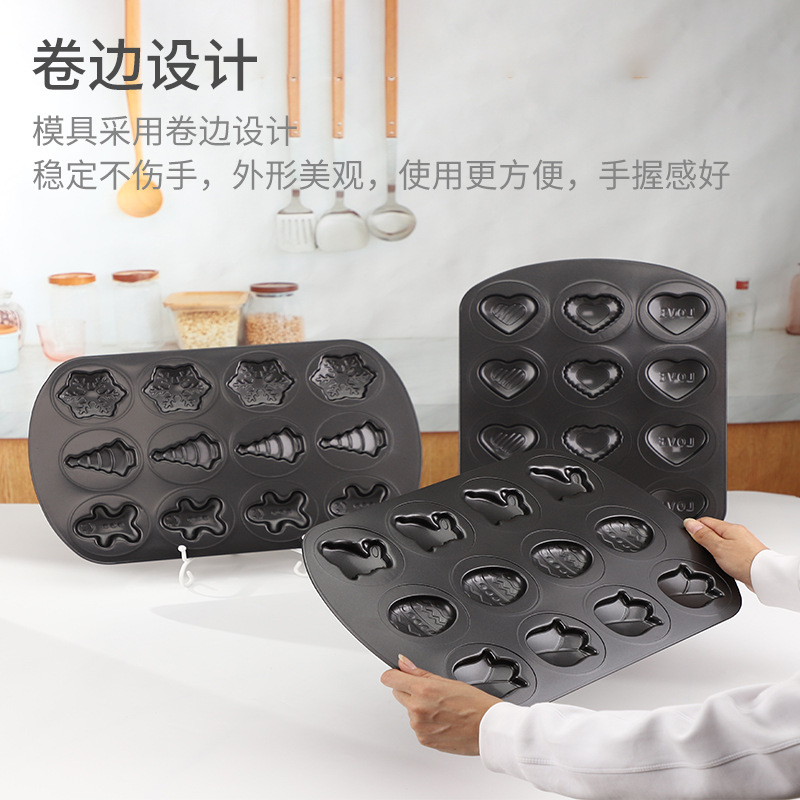 Transfronterizo de 12 piezas bandeja para hornear de acero al carbono árbol de Navidad amor serie Conejo molde de Pastel de galletas utensilios para hornear para el hogar