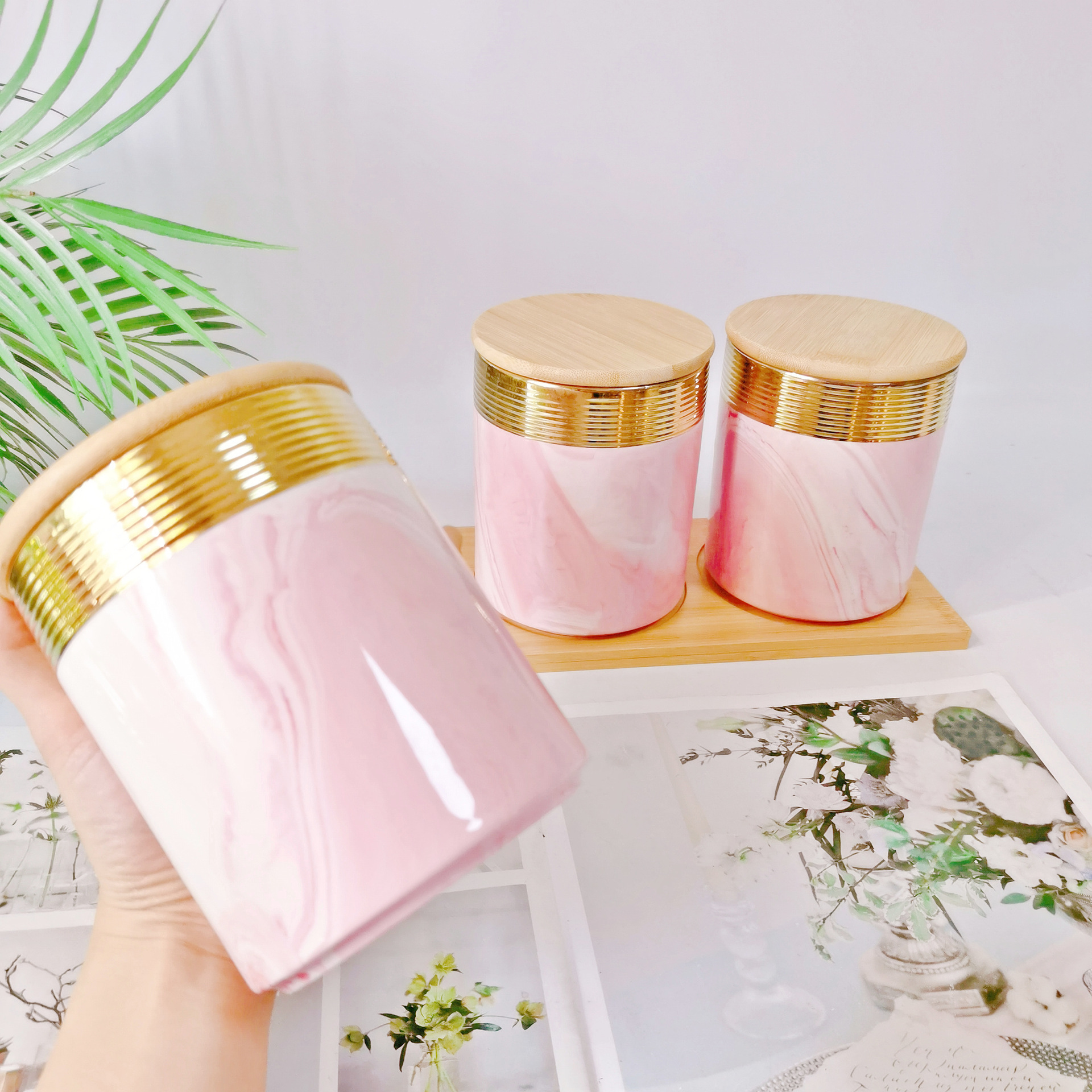 Medio Oriente exportación galvanoplastia sellado tarro cerámica de tres piezas de almacenamiento tarro cocina condimento tarro caramelo tarro café tarro