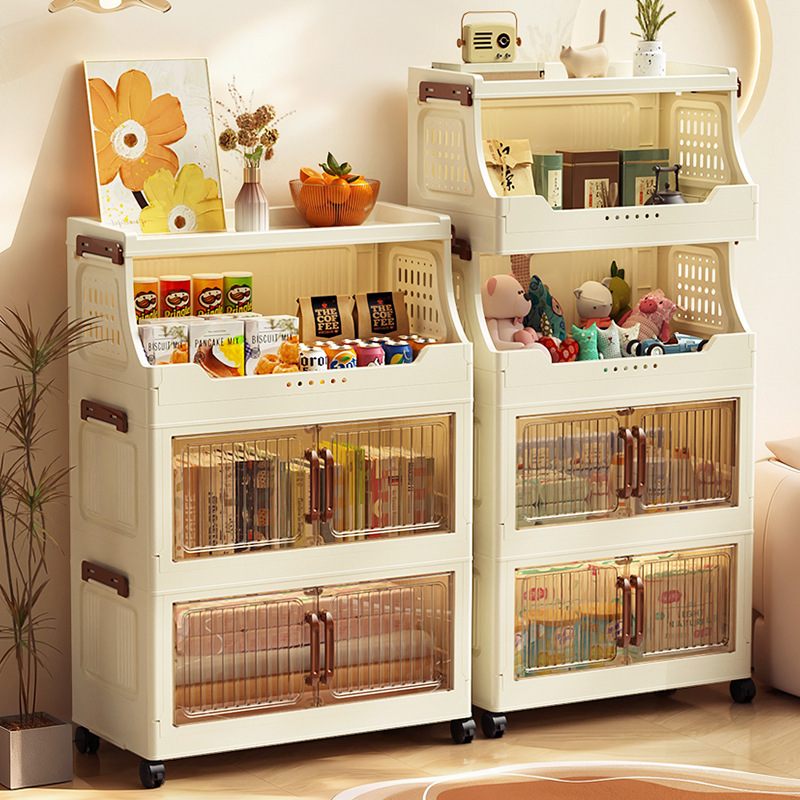 Installation-Free Storage Cabinet Household Large Storage Cabinet Bedroom Bedside Table Kitchen Bathroom Multi-Layer Foldable Storage Rack