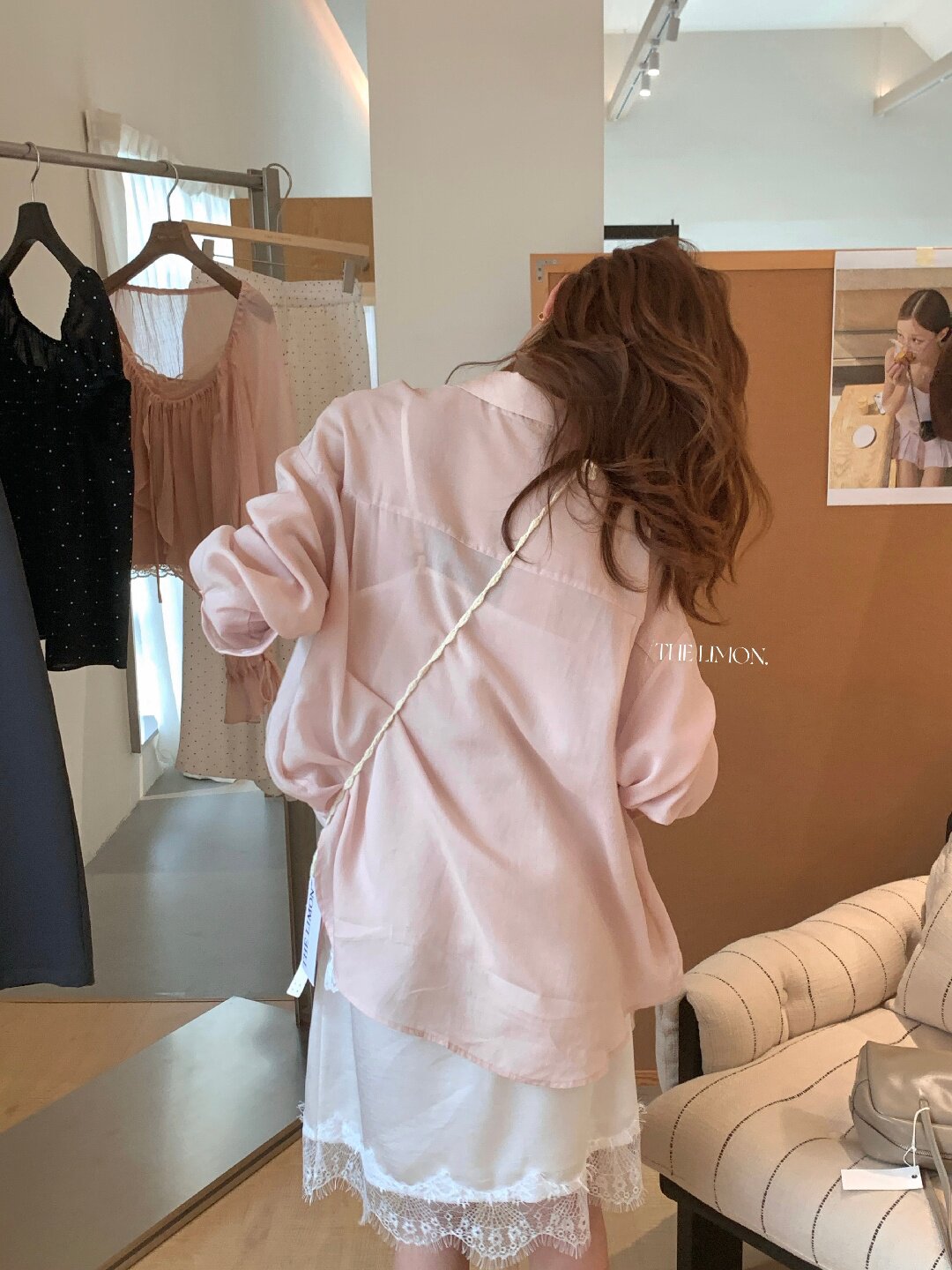 Áo sơ mi nữ tay dài chất liệu tencel phong cách lười biếng ấm áp — Vàng nhạt, xanh lam, Xanh lá cây nhạtcolor, màu hồng chi tiết 89