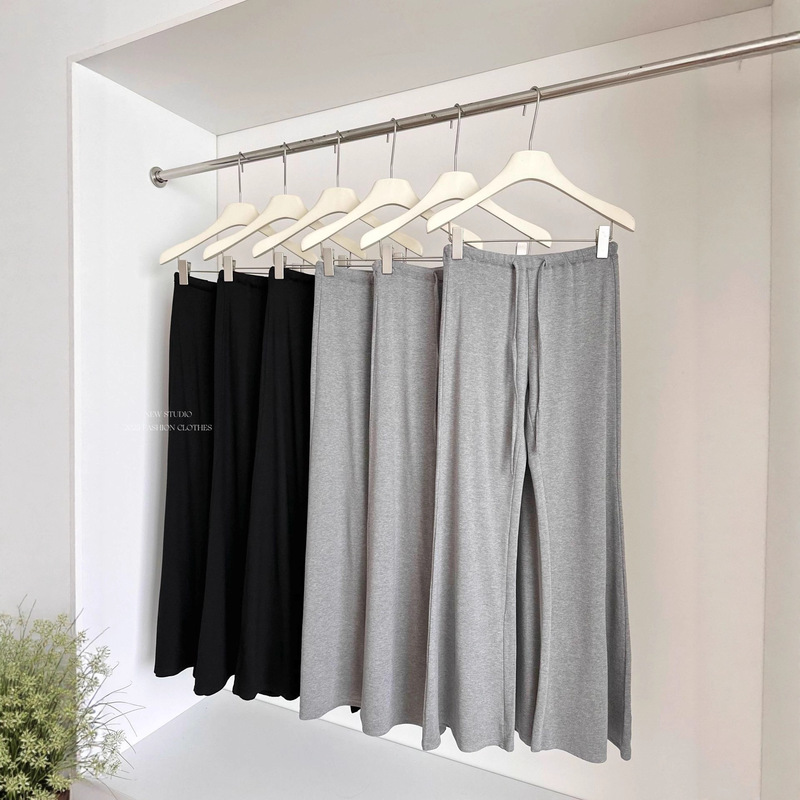 2025 New Autum Korean Fashion Simple Pure Color Versatile Bootcut Pants High Waist Slim Drawstring Casual Pants for Women