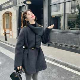 高级感针织围巾收腰羽绒服毛呢外套女冬季2025新款白鸭绒气质爆款