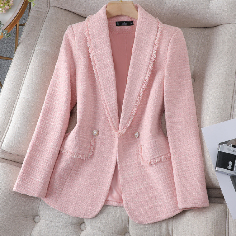 Pink Tweed Blazer for Women 2026 New Style High-End Elegant Tweed Jacket Factory Wholesale Pink Tweed Blazer for Women 2026 New Style High-End Elegant Tweed Jacket Factory Wholesale