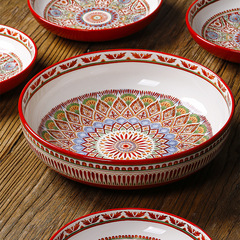 Creative Round Soup Plate Court Style Salad Plate Deep Plate 9-inch Fruit Plate Ethnic Style Large Basin