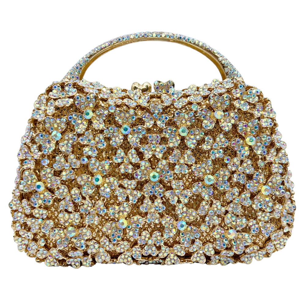 Clutch bag diamantes de trébol cena bolsa de metal vacío bolsa de mano de mujer cadena de hombro mochila de aleación