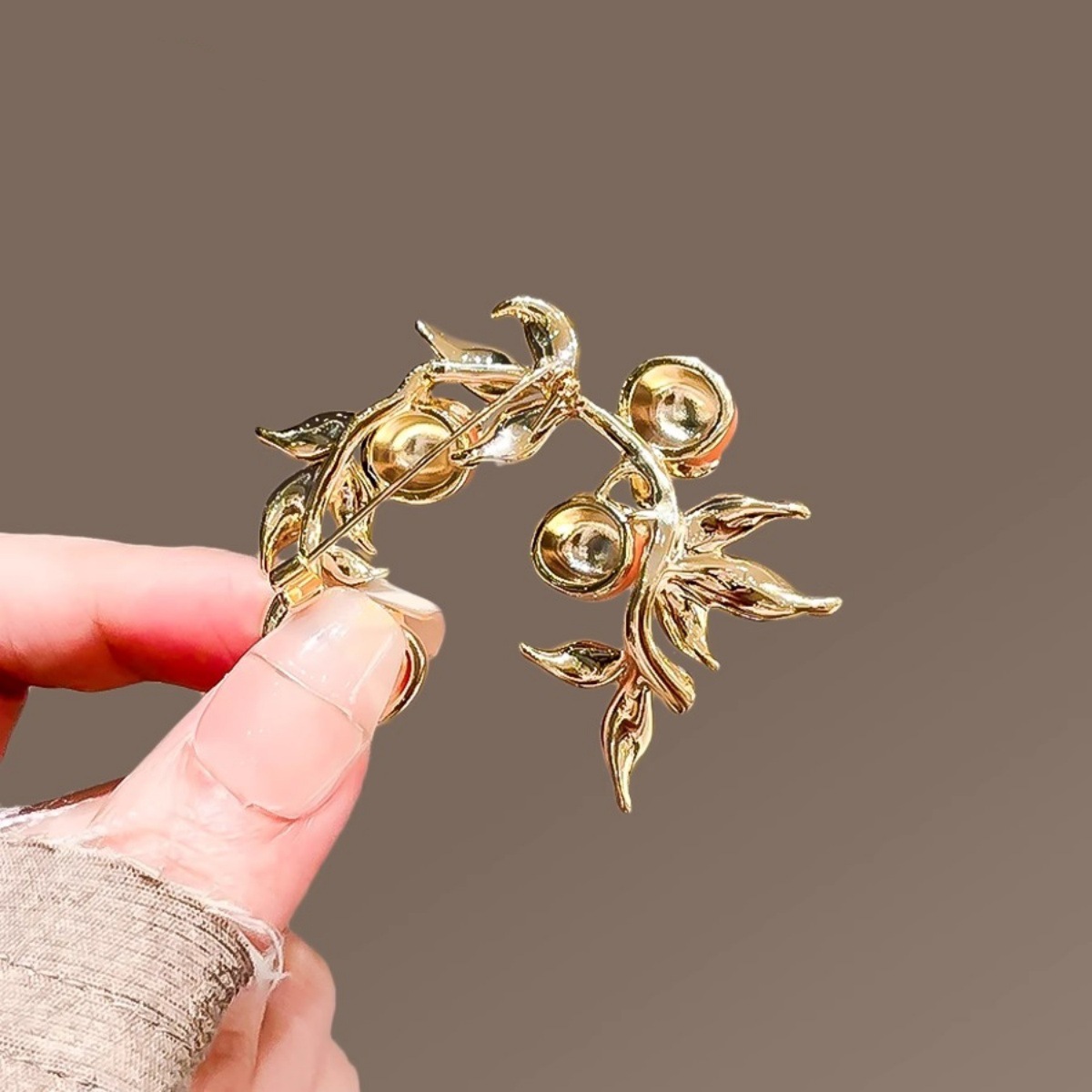New Persimmon Ruyi Brooch Pastoral Style Oil Dropping Enamel Persimmon Corsage Women's Fashion Creative Clothing National Style Pin