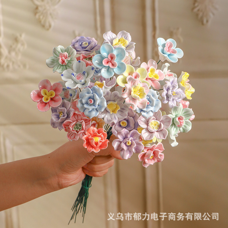 Jingdezhen Ceramic Flower Single Stem Mixed Color Desktop Small Ornament Artificial Flower Bouquet Home Vase Flower Arrangement Ceramic Flower Vessel Jingdezhen Ceramic Flower Single Stem Mixed Color Desktop Small Ornament Artificial Flower Bouquet Home Vase Flower Arrangement Ceramic Flower Vessel