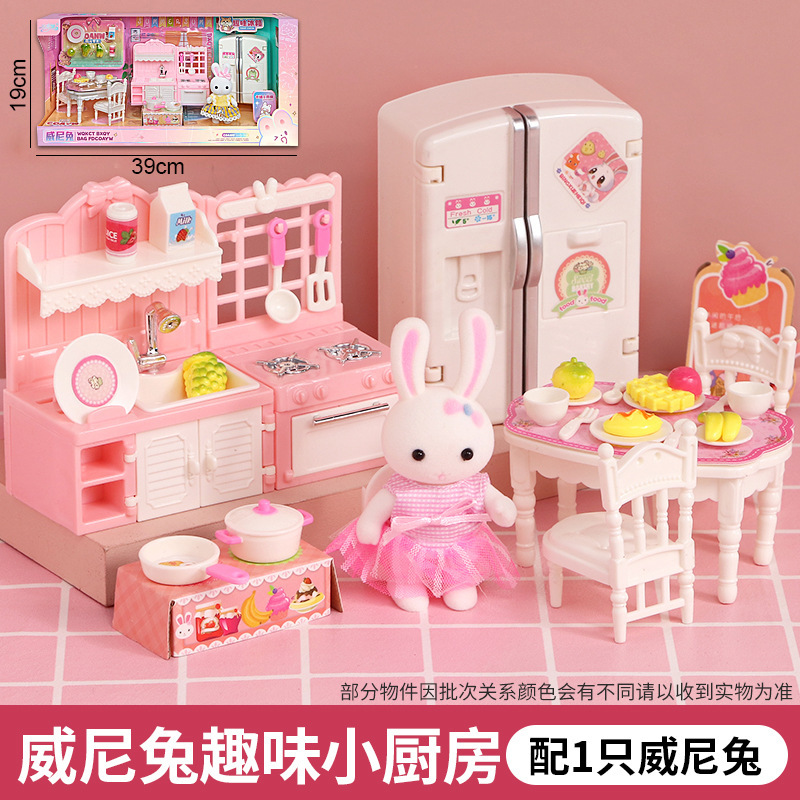 Jasny pequeño conejo gran castillo villa acogedor dormitorio cama doble sala de estar niña casa juguetes para niños