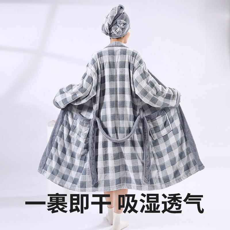 CHUHUI BATHROBE BATH TOWEL 착용 가능한 성인 여성 가구 흡수성 빠른 건조 사계절 유니버설 가을 | 겨울 목욕 2024 새로운 스타일