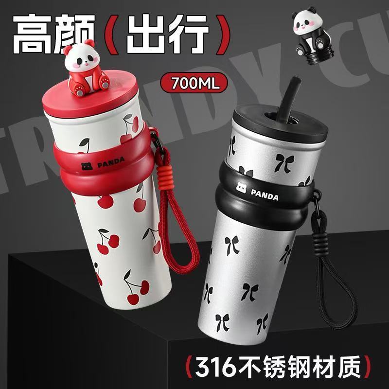 ネット赤熊猫タイプ保温カップ大容量国境を越えたコーヒー随行カップ316ステンレス児童かわいいストローカップ|undefined