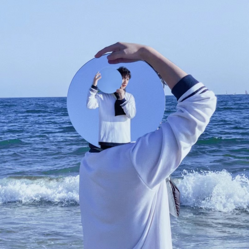 圆形拍照镜子 网红摄影道具自拍学生宿舍镜自粘贴墙免打孔DIY圆镜