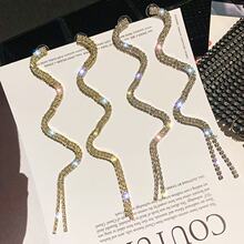 欧美冷性风蛇形满钻耳环~夸张时髦个性潮酷气质长款小众显瘦耳饰