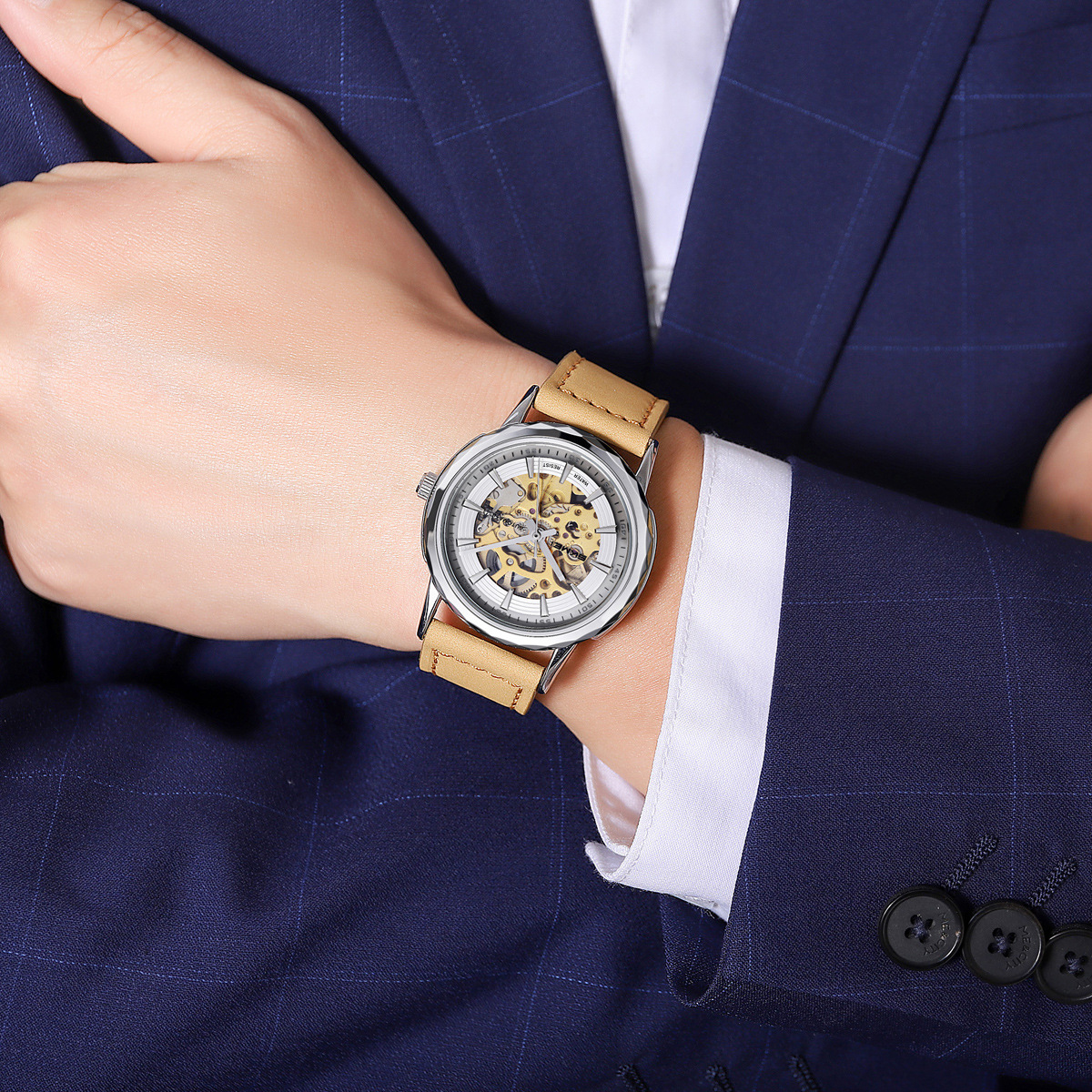 Reloj mecánico automático retrógrado simple, esfera grande, relojes de hombres de negocios, regalos al por mayor, comercio exterior, personalización