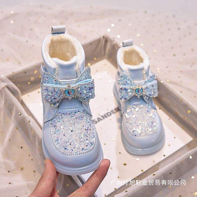 Girls' Short Boots Fleece-Lined Kidsren's Boots 2025 New Four-Season Girls' Princess Shoes Boots Warm Baby Cotton Boots