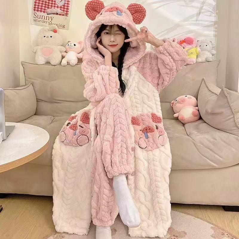 2026珊瑚绒睡衣女睡袍宿舍学生秋冬季加厚加绒新款可外穿家居服