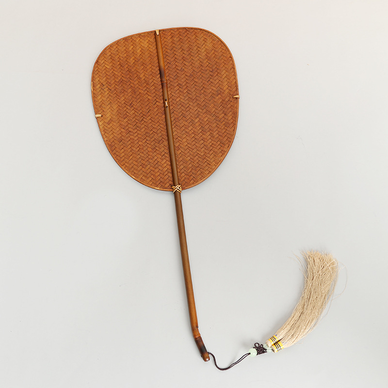 Ventilador tejido de bambú hecho a mano Ventilador tejido de bambú estilo retro chino ventilador tejido de bambú de pintura grande ventilador redondo engrosado Pu ventilador verde