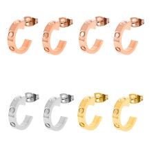 卡地加C形钛钢耳环螺丝钉时尚耳钉带钻现货18K彩金现货耳环开口