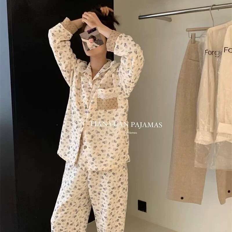 Metwo Is Simple and Relaxed! Pastoral Home Wear Early Spring New Loose and Comfortable Wearable Pajamas Set