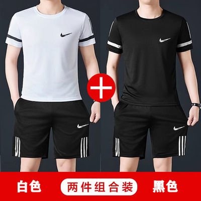 跨境合作代理 潮男士夏季冰丝速干运动套装跑步两件套男1699