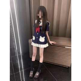 女童韩系卡通爱心水手服套装中大童夏季新款翻领百褶裙短袖两件套