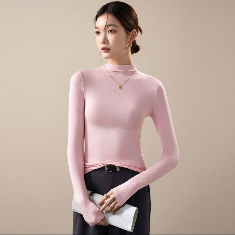 一体绒半高领打底衫女2025秋冬新款加绒加厚保暖重磅长袖女装T恤|undefined