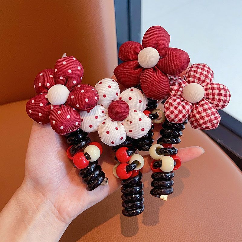 Niños Angola flores rojas cabello línea telefónica bucles de cabello espuma correa de cola de caballo arco cabeza cuerda mujer