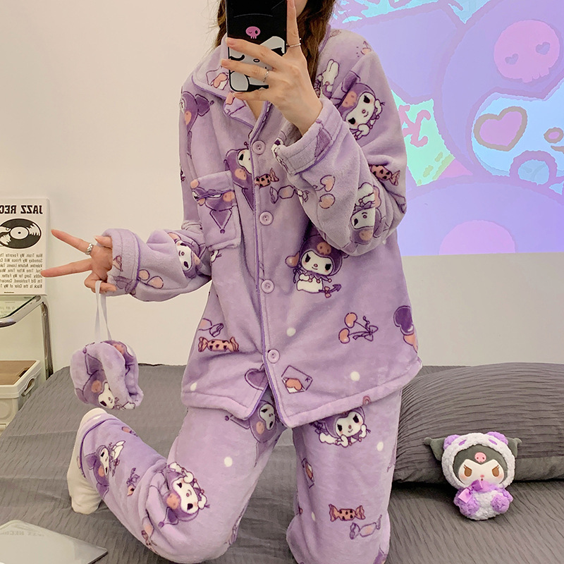 Coolomi pijamas de dibujos animados franela las mujeres Otoño e Invierno cardigan manga larga máscara ojo libre lindo casual homewear caliente