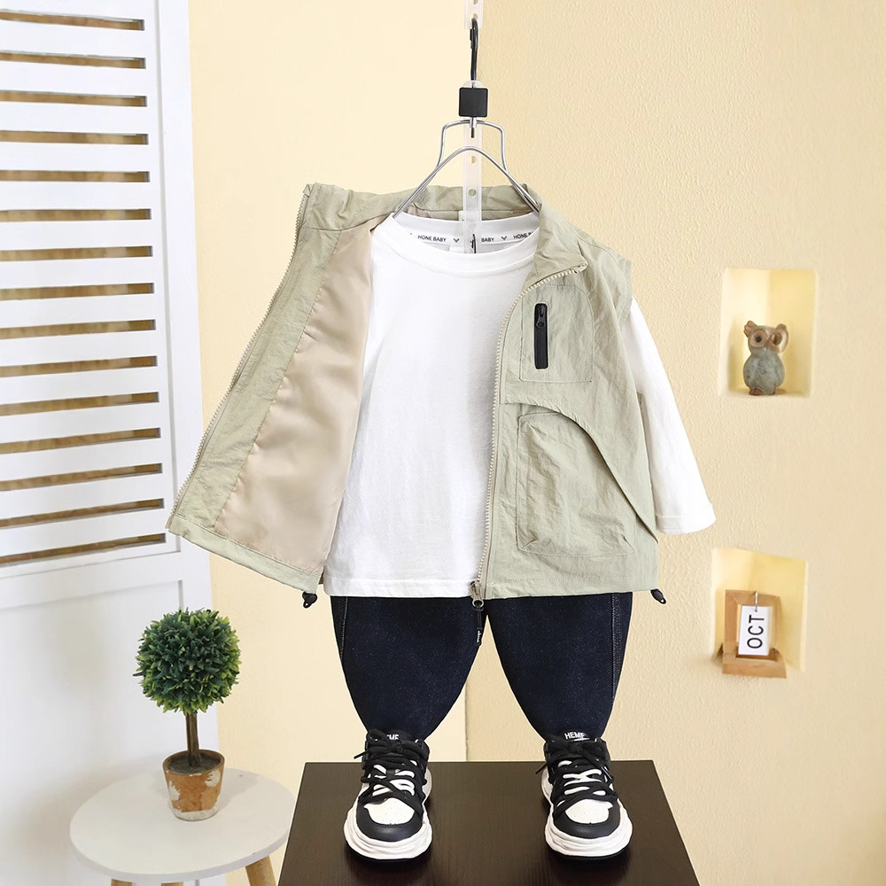 7525 chaleco para niños modelos de primavera y otoño 2025 nueva ropa para niños chaqueta superior sin mangas de primavera chaleco coreano para niños