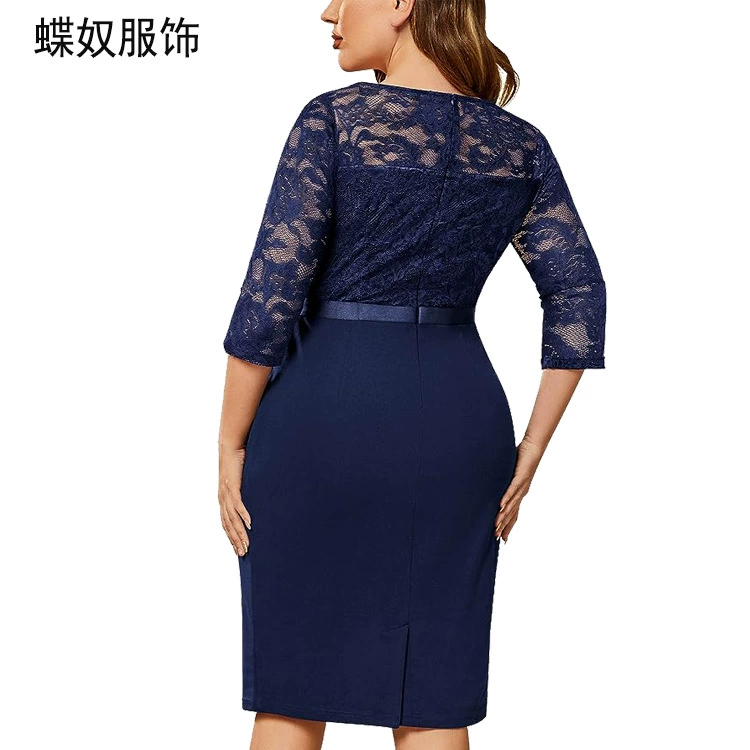 (Граница торговли), кружевной шифон pencil юбка-платье, европейский стиль, plus size, V-образный вырез, акцент на бёдрах