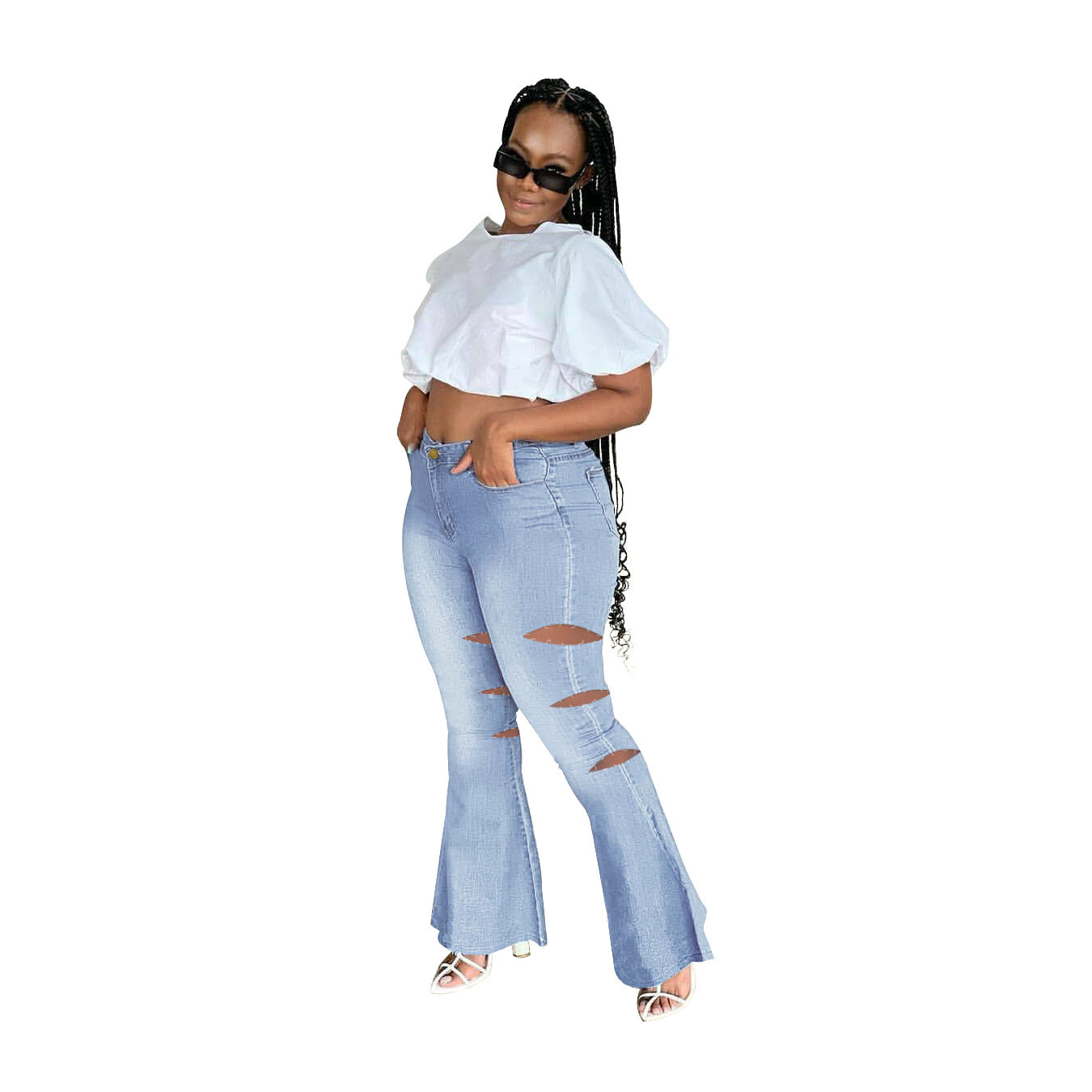 Plus Size Low Stretch Ripped Bootcut Jeans NSWL110972
