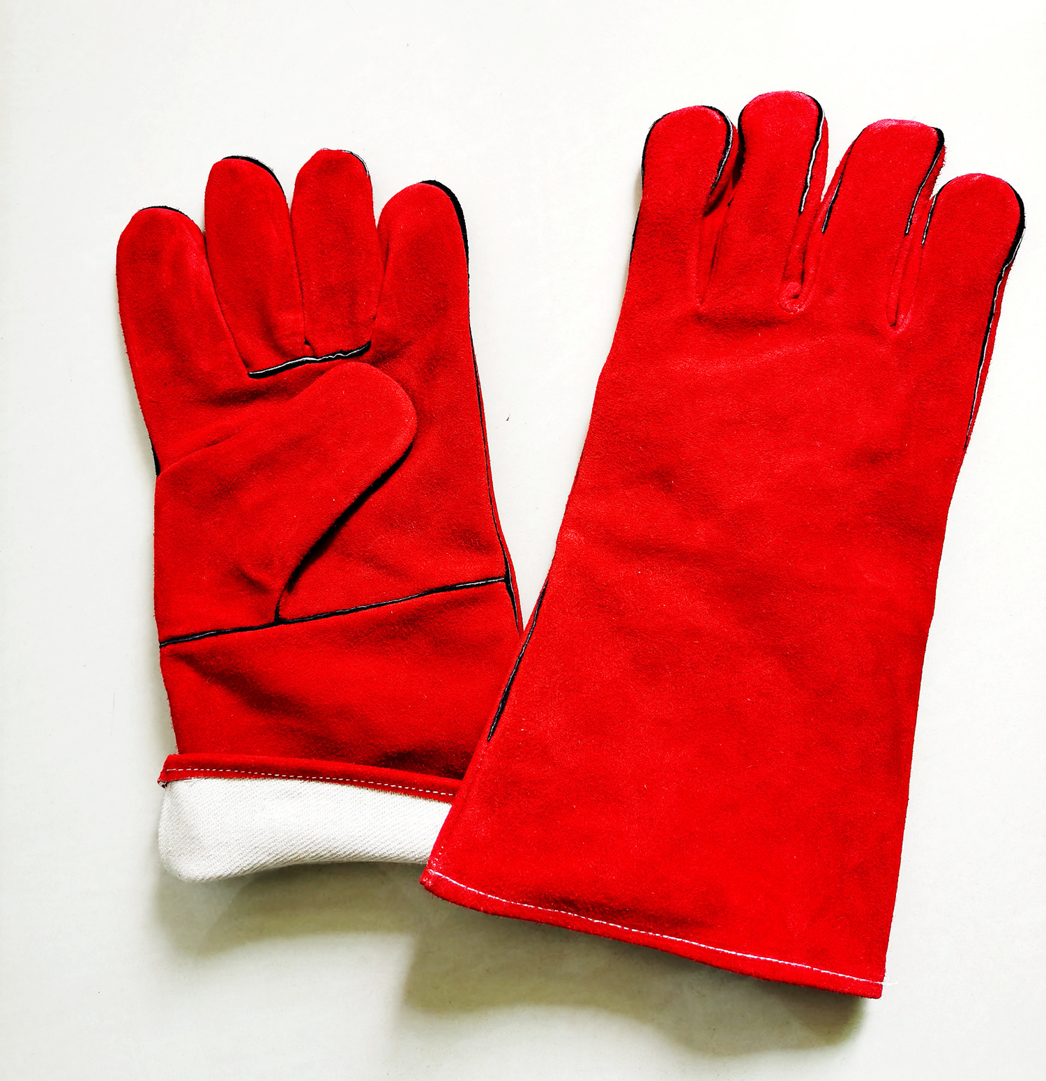 厂家供应订做16英寸红色牛二层皮全里 4级耐磨牛皮电焊手套