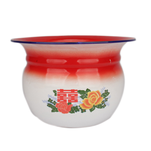 Wholesale antique-style thickened enameled sputum basin low sputum bucket children's enameled urinal elderly sit-to-pee device urine bucket with lid pad brush