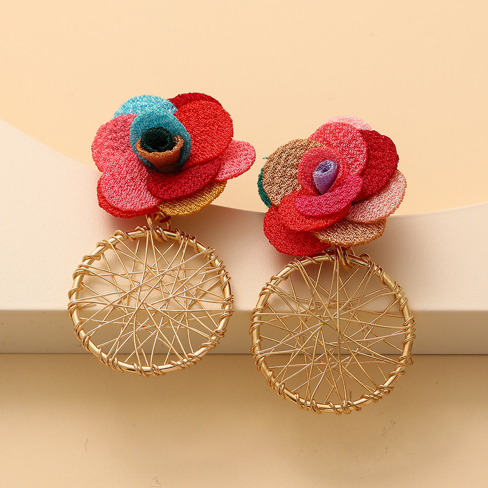 New Fashion Multi-layer Chiffon Cloth Lace Flower Earrings display picture 1