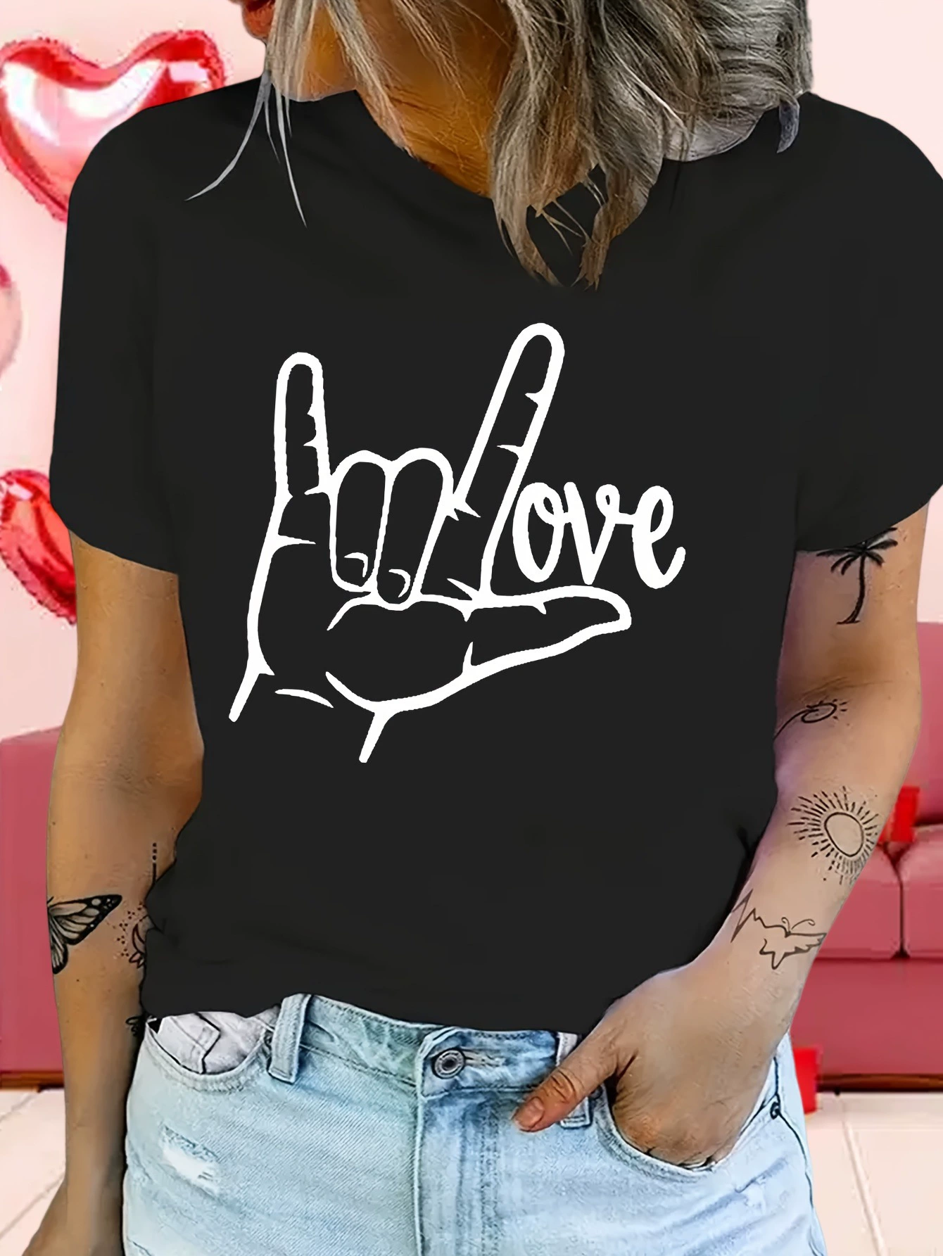 Футболка из хлопка с принтом «I Love You» к Дню святого Валентина, несколько цветов на выбор
