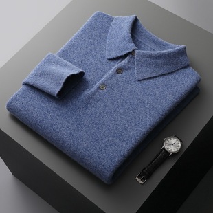 23 autumn and winter New pure color woolen sweater men's POLO collar thickened cashmere sweater sweater loose casual knitted bottoming shirt
