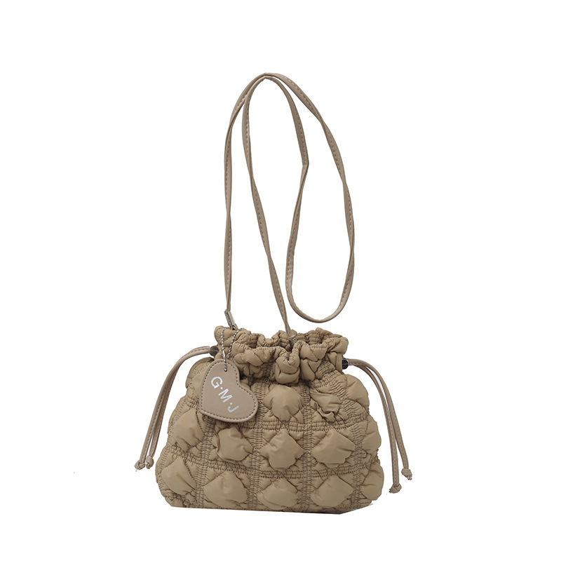 Cross-Border Minimalist Diamond Quilted Drawstring Bucket Bag For Women, Nylon Cloud Shoulder & Crossbody Bag, Lightweight Dumpling Bag - Thumbnail 7