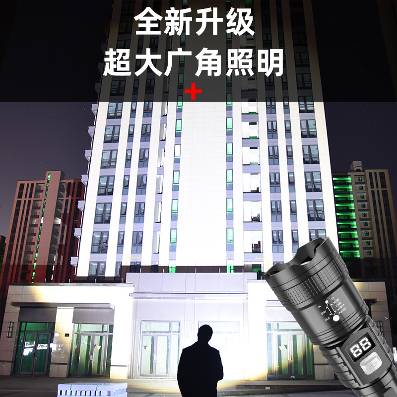 Transfronterizos nueva linterna de luz alta portátil recargable luz de zoom al aire libre de alto brillo luz de emergencia LED de disparo