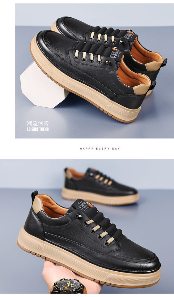 Giày da nam sneaker cổ thấp đế mềm thoáng khí phong cách Hàn Quốc — Màu kaki, màu đen chi tiết 19