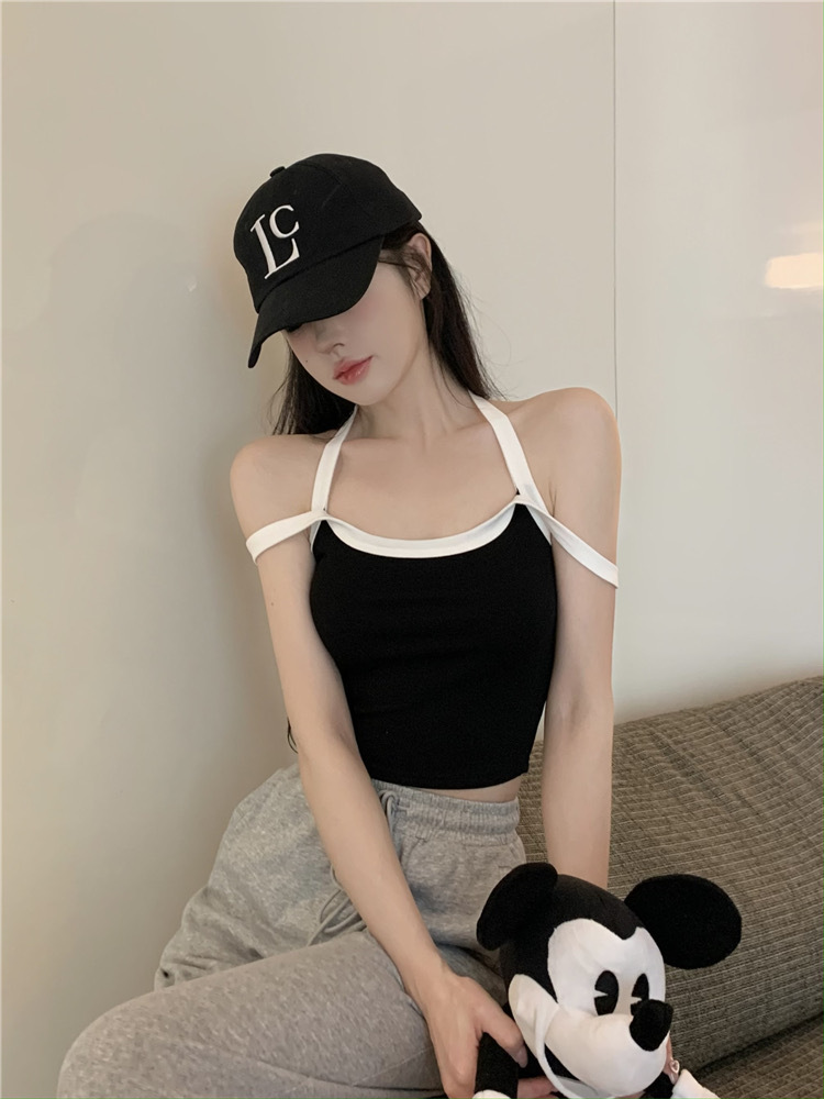 Nuevo dulce y picante color a juego camisola mujeres Cruz sexy corto desgaste interior belleza espalda elástica Slim desgaste exterior verano