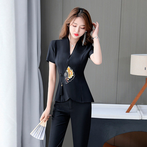 Early Spring Korean Cotton Moisture-Wicking Breathable Elegant Slimming Summer Multiple Colors Short-Sleeve Hotel Wear Foot Bath Workwear for Women