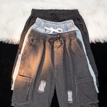 破洞牛仔短裤男夏季潮流工装裤子百搭宽松五分裤设计感休闲裤子