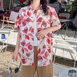 泰国复古夏威夷碎花短袖衬衫男潮牌港风沙滩海边休闲bf情侣衬衣